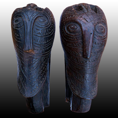 Pair of very fine Singa head ornaments from a Batak Karo bed