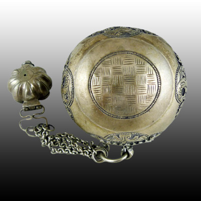 Ornately decorated Minangkabau silver betel nut and lime container set