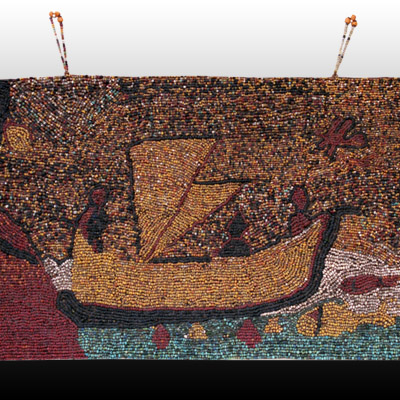 Kroe bead wall hanging depicting a boat in rough seas