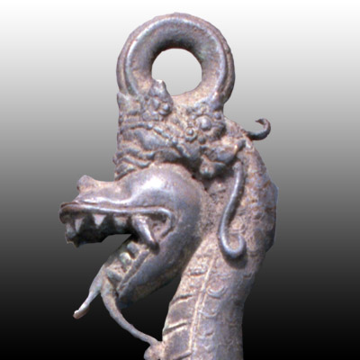 Ancient Kroe or Majaphit bronze gong in the form of a rampant serpent