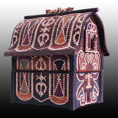Lombok palm dowry box decorated with cowrie shells