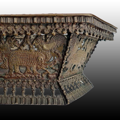 Minangkabau bronze bowl cast and adorned with elephants, hens and clove spice kernals