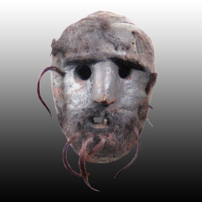 Horific Timor mask with hair and human teeth